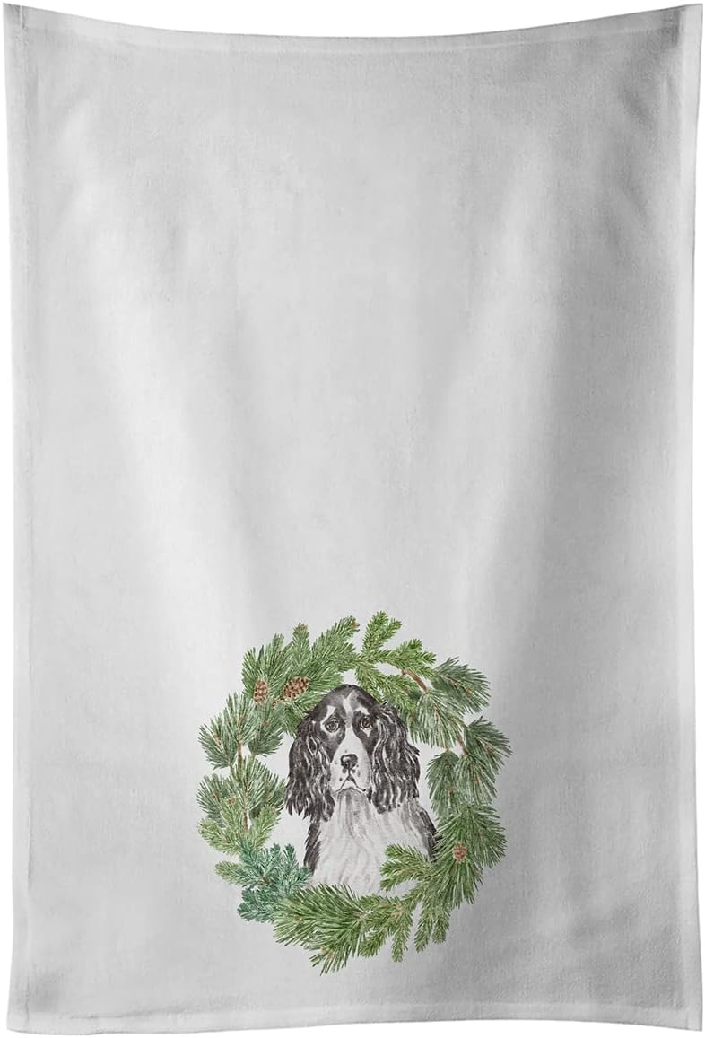 Caroline's Treasures CK8863WTKT Jack Russell Terrier Puppy Chestnut and White Christmas Wreath White Kitchen Towel Set of 2 Dish Towels Decorative Bathroom Hand Towel for Hand, Face, Hair, Yoga, Tea,