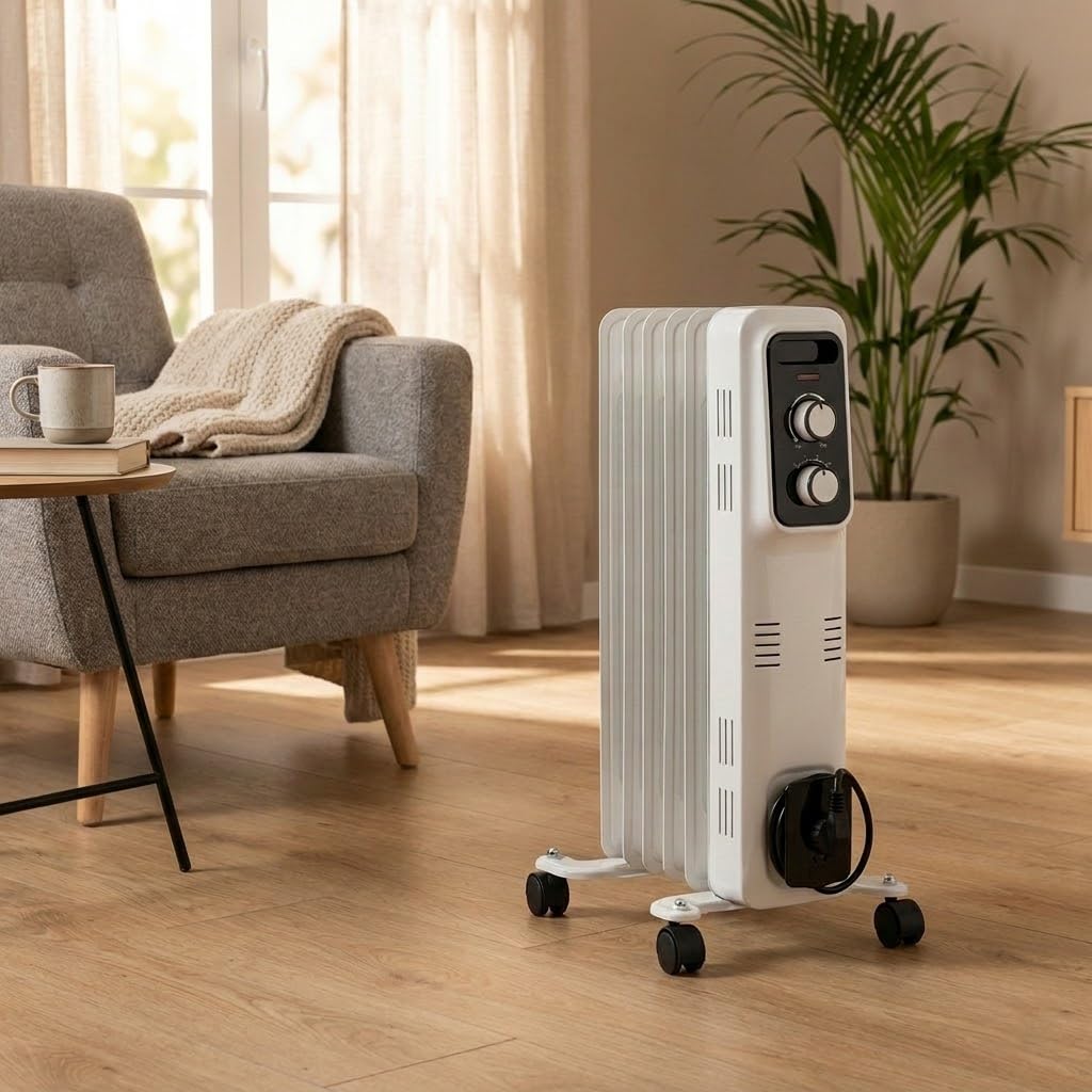 Suinga Radiador de Aceite Bajo Consumo 1500W | Radiador Electrico Aceite 7 Elementos | Calefactor Electrico con Termostato con 3 Potencias de Calor