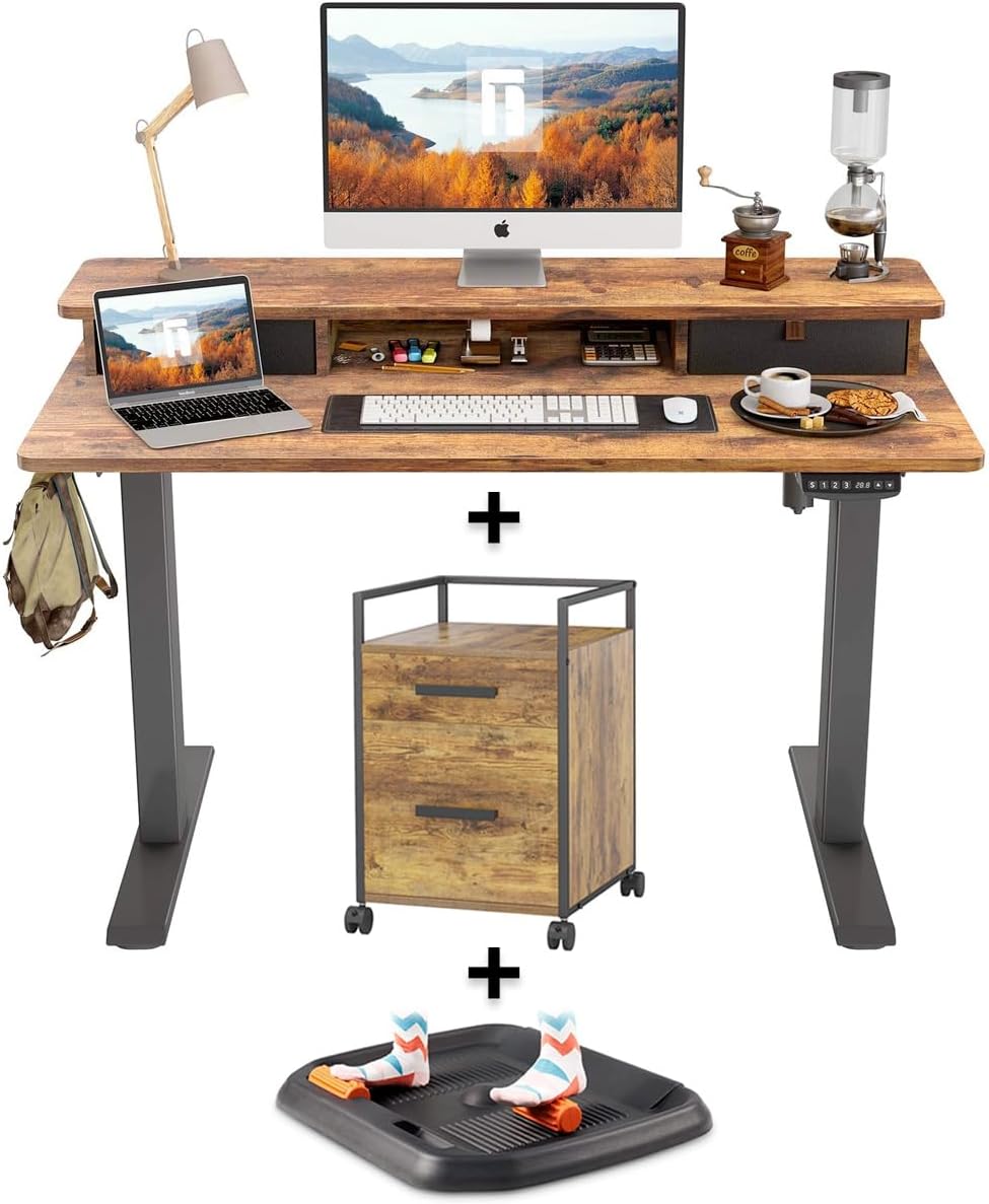 FEZIBO Standing Desk with Monitor Stand 2 Drawers & Mobile