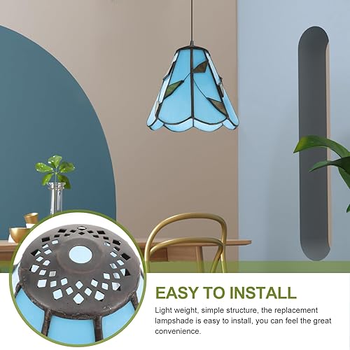 Miniatura 8 de OSALADI Pantallas de cristal estilo pequeña pantalla de vidrio con ventilador de vitral, pantalla colgante, pantalla de lámpara de araña de repuesto