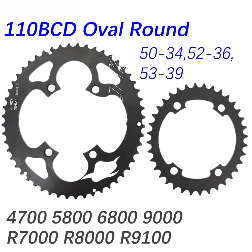 Platos para Bicicletas Plato de Bicicleta Carretera 110bcd 4 Pernos Ovalado Redondo 2X Plato Doble 52t 36t Unisex