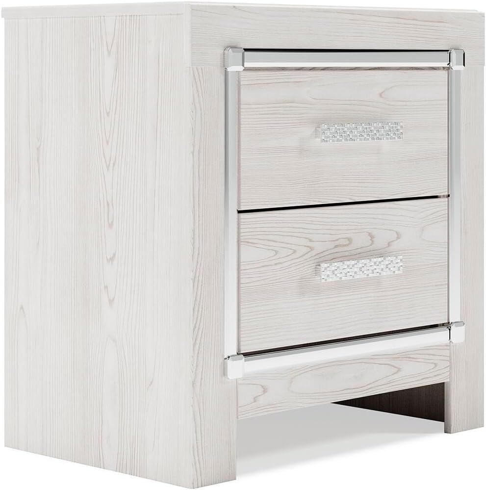Signature Design by Ashley Altyra White Nightstand with Charging Station | Pearlized white finish, Engineered wood and decorative laminate, Built-in wireless charger, 2 smooth-gliding drawers