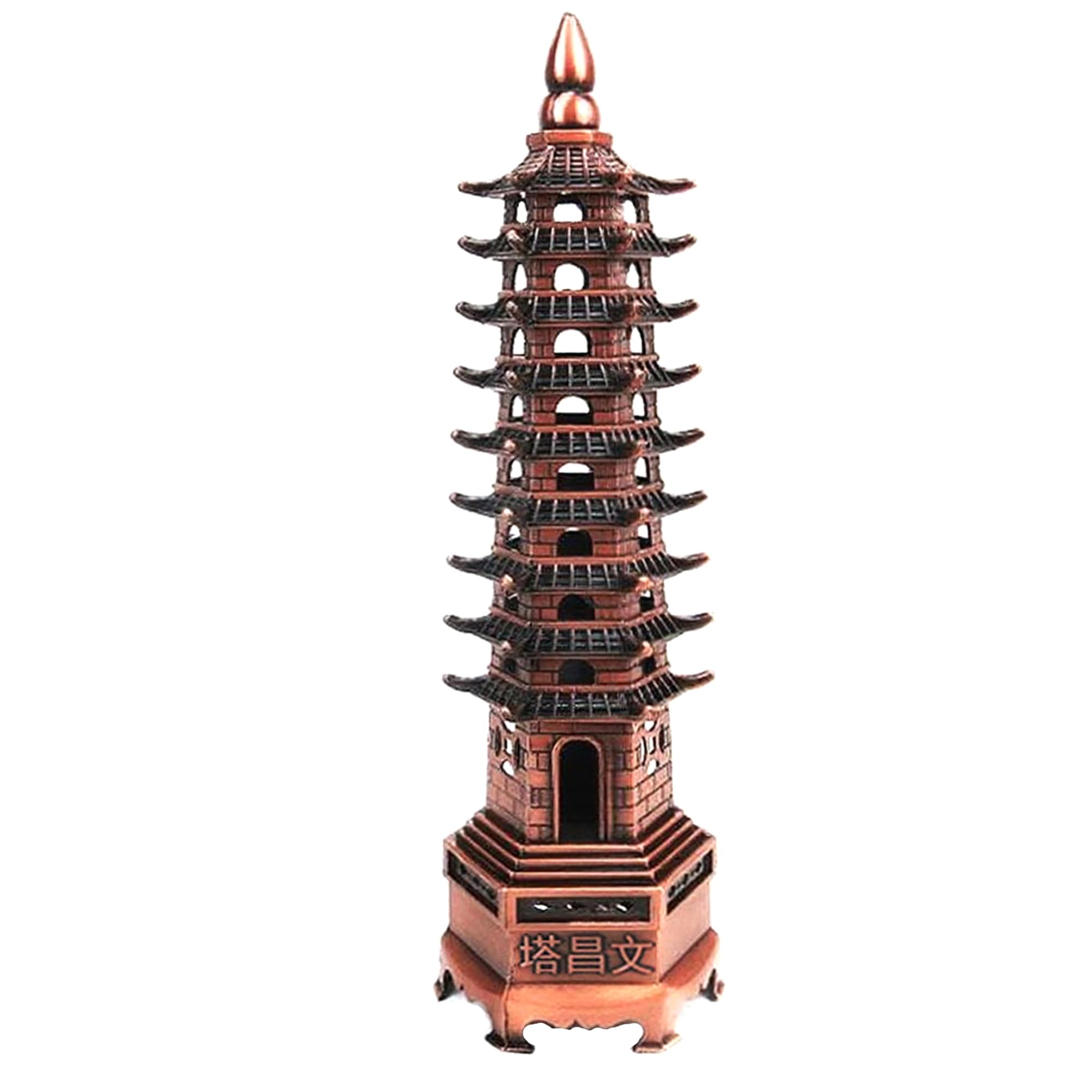 Nine-Tier Wenchang Pagoda Feng Shui Statue – Chinese Tower for Academic Success, Business Prosperity & Home Decor (Red Bronze)