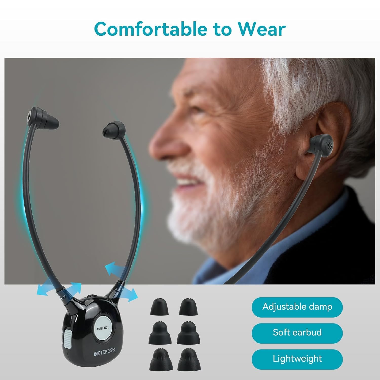 Retekess TA008 TV Ears for Seniors Wireless Headphones - Dettaglio