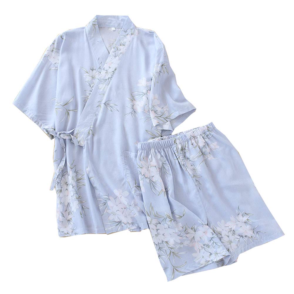 Owlonline Women's Color15 Un-Brand Japanese Short-Sleeve Short Pants Pajamas Yukata Kimono (Size L, A15)
