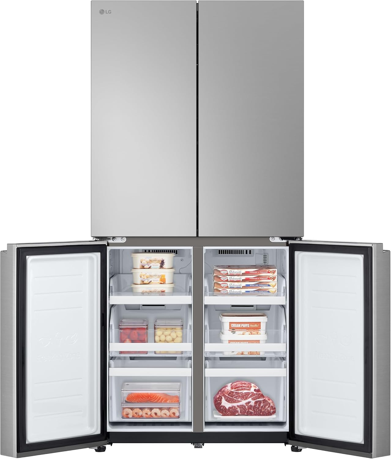 LG GMB860PYDE Frigorifero Multidoor Slim, Frigorifero 4 Porte Classe E, 530L, Wi-Fi, Linear Cooling, Smart Diagnosis, Compressore Smart Inverter, Total No Frost, Design porte piatte, Prime Silver