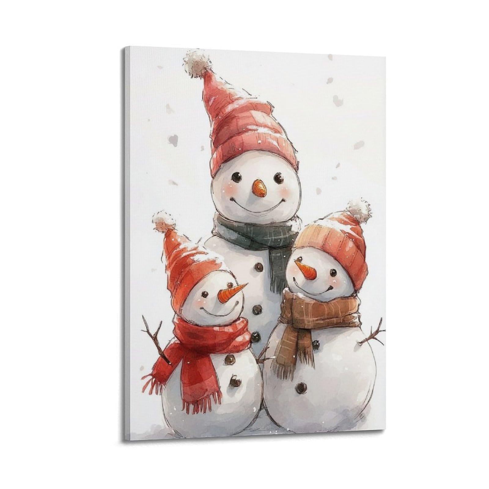 CWLLOG Stampe artistiche da parete su tela, poster natalizio ad acquerello, pupazzi di neve, stile familiare, giocoso, festival, decorazione moderna per soggiorno e camera da letto, 40 x 60 cm