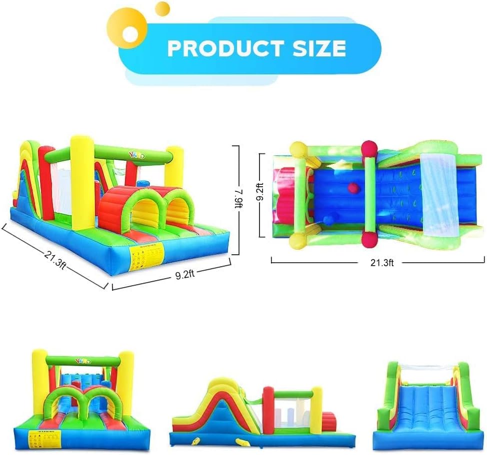 YARD Bounce House Oversized Rainbow Racer Inflatable Obstacle Course Bouncer Large Slide Climbing Wall Combo 6 in 1, 21.3'x 9.2'x7.9', Extra Durable Bouncing Floor with 950w Blower for Outdoor Party
