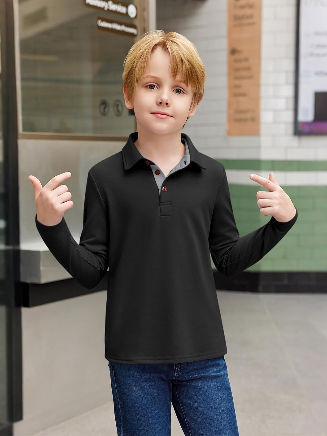 Haloumoning Boys Long Sleeve Polo Shirt Kids Casual Collared School Uniform Shirts 5-14 Years - Image 3