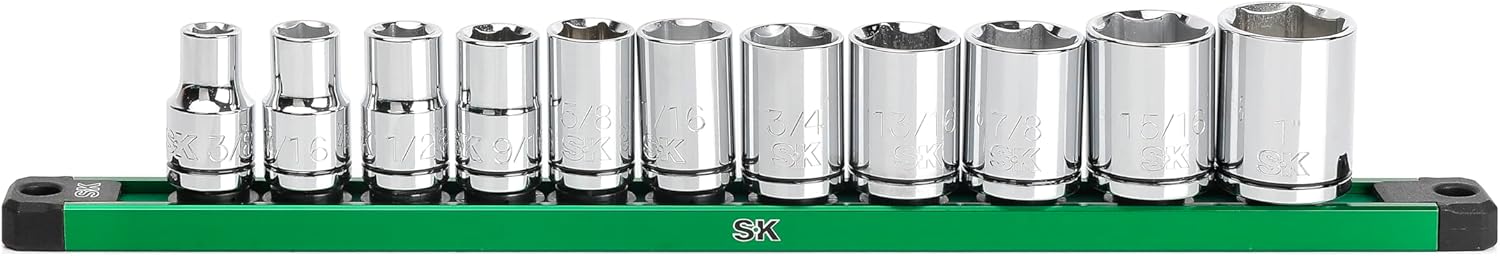 SK Tools USA 1/2" Drive, 11 Piece, 6 Point SAE, Standard Chrome Socket Set
