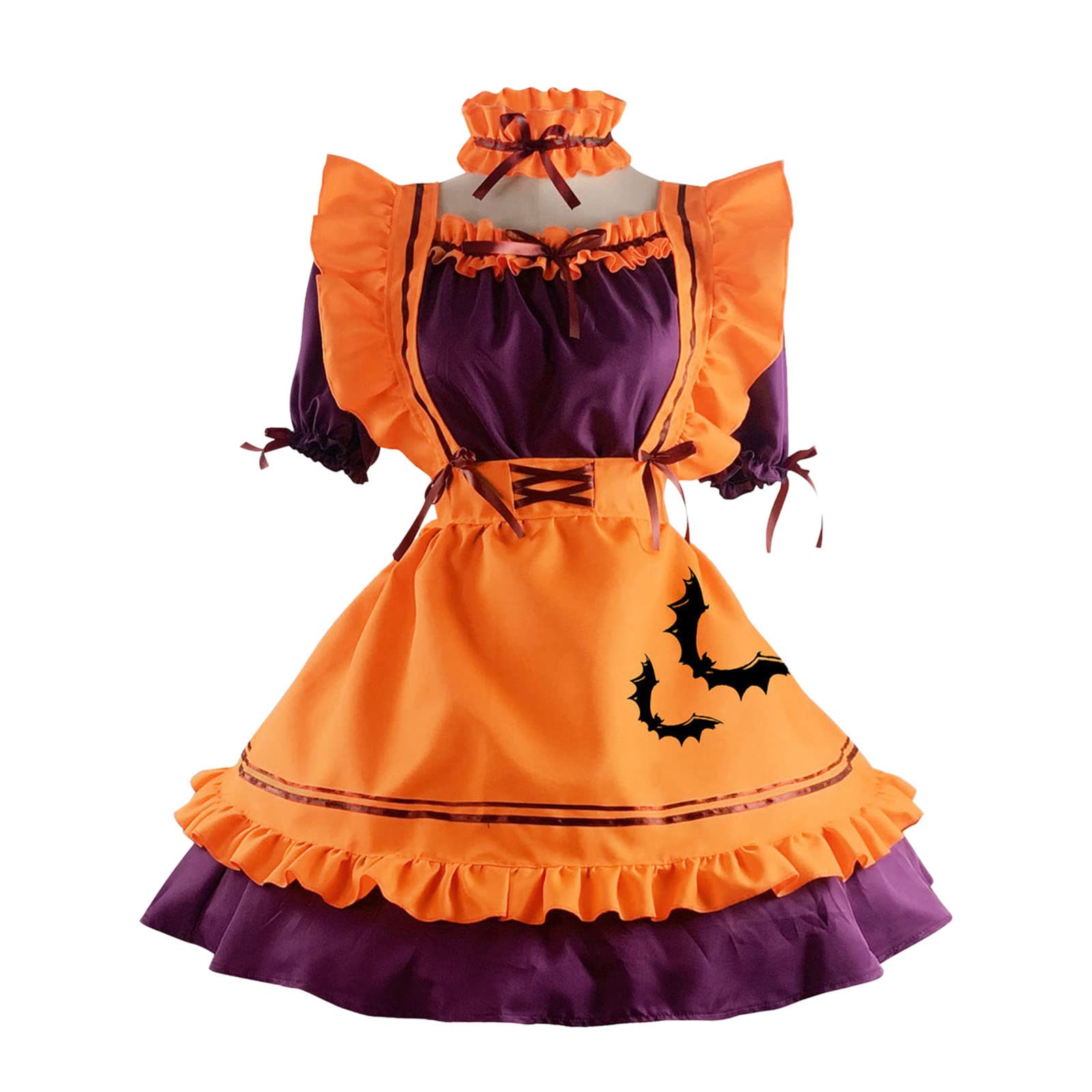 Halloween Donna Costume - Donne Ragazze Halloween Nero Abito Gotico Manica Corta Poliestere Abito A Pieghe con Fiocco Gatto Aperto Costume Ragazza Gatto Sexy Lolita Anime Carino Morbido Vestiti