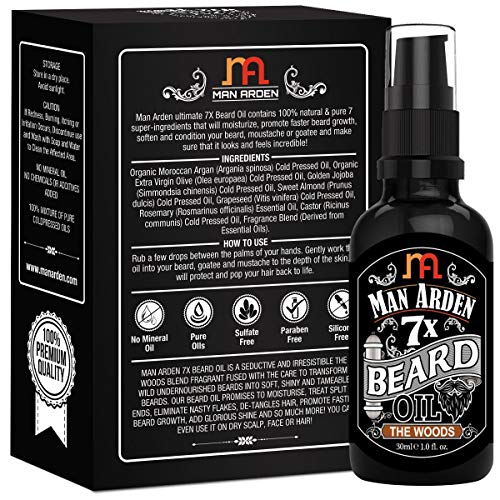 Image of Man Arden 7X Beard Oil (The Woods) - 7 Premium Oils Blend Supports Beard Growth & Nourishment 30ml