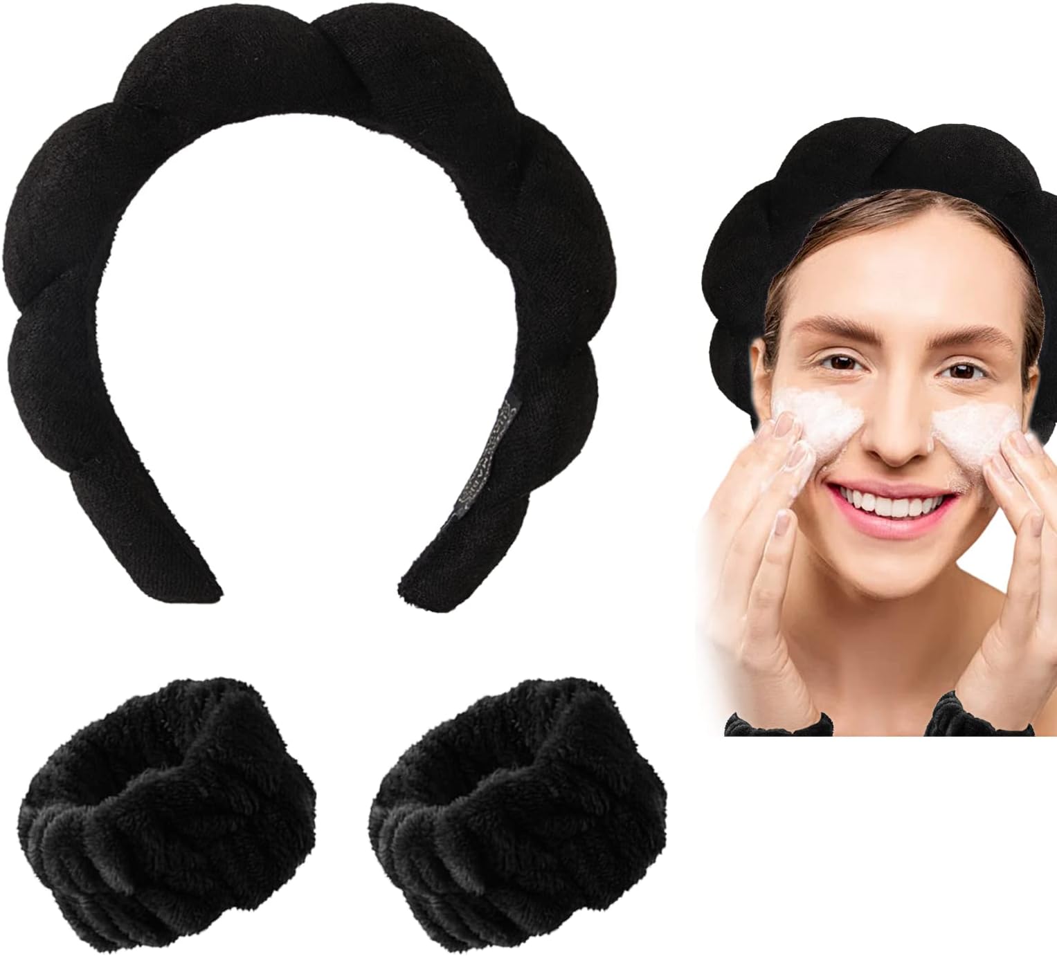 Spa Headband and Wristband Scrunchies for Washing Face