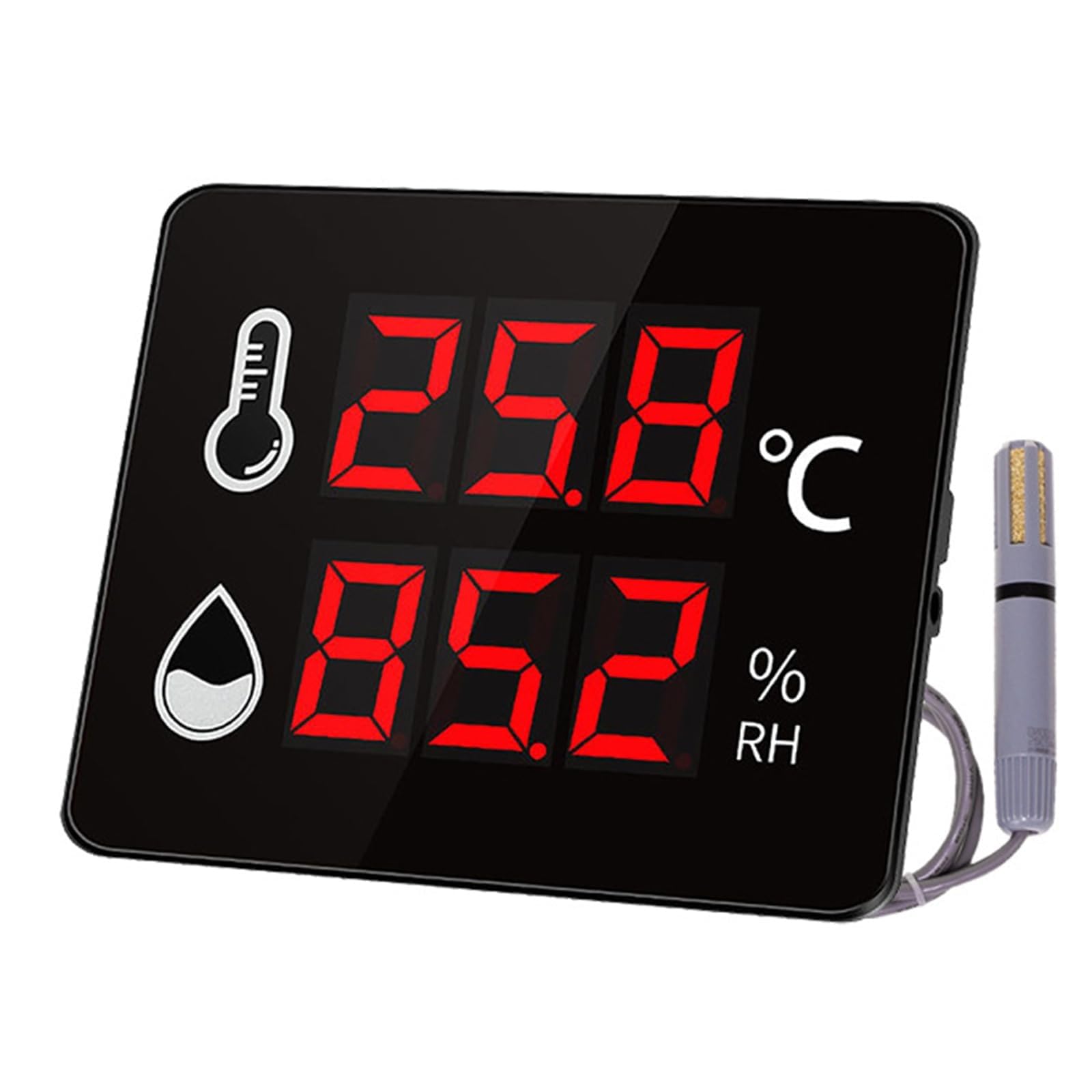 Termohigrómetro industrial y de laboratorio de alta precisión. Rango de temperatura: -40-100 °C, 0-99% HR. Incluye cabezal sensor de 3 m y límites superior e inferior configurables.