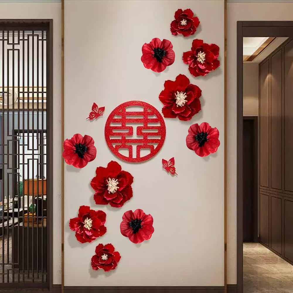 35 Pcs Red Poppy Paper Flowers, 8/10/12 Inch Artificial Flowers for Halloween, Wedding, Party Decor - Image 5