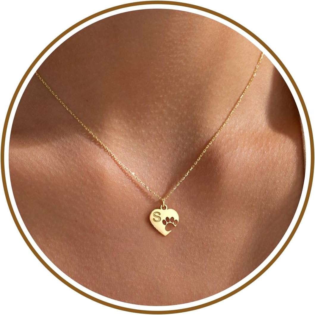 Dog Mom Gifts for Women, Dog Memorial Gifts for Loss of Dogs Initial Necklaces for Women Valentines Day Gift for Her Teens Pet Lover 14K Gold Plated Letter A-Z Breavement Sympathy Initial Necklace