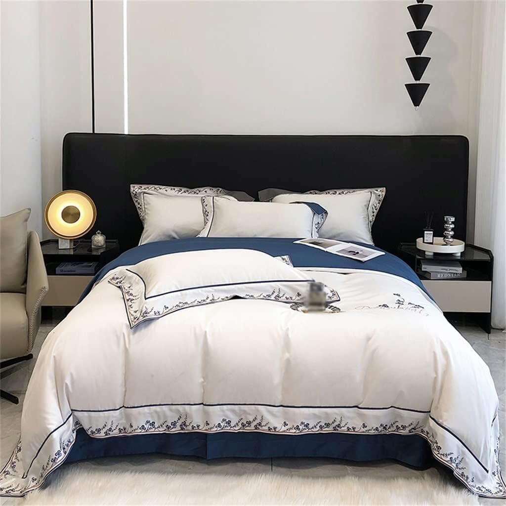 Bedding Set 1000TC Cotton Flowers Embroidered Duvet Cover Set Bed Sheet Pillowcase for Home (Color : D, Size : 220 * 240cm)