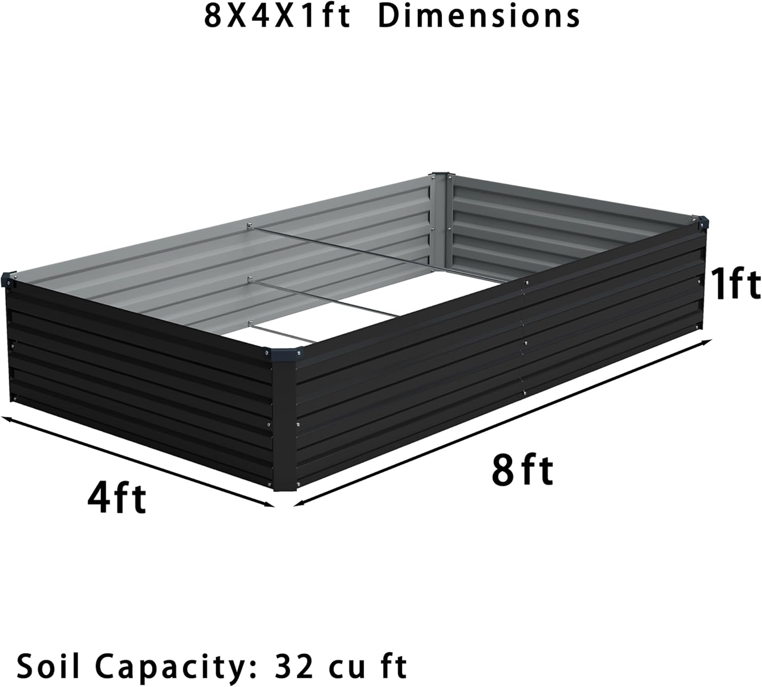 Foxlang 8x4x1ft(2 PCS) Galvanized Raised Garden Bed,Outdoor Planter Box Metal Patio Kit Planting Bed for Vegetables Flowers Herb,Black 8x4x1ft(2 PCS) Black