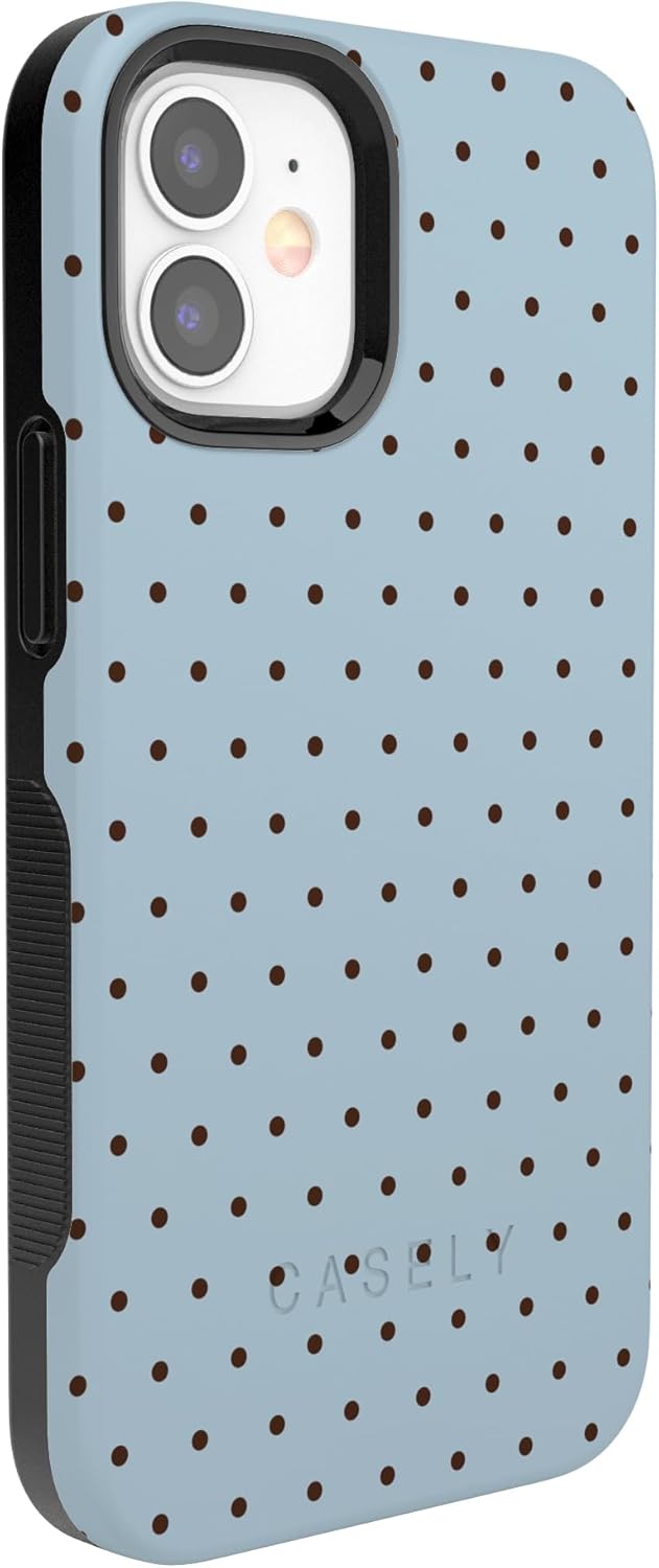 Casely iPhone 12/12 Pro Case | On the Dot | Blue & Brown Polka Dot | Bold Protective Design | Compatible with MagSafe