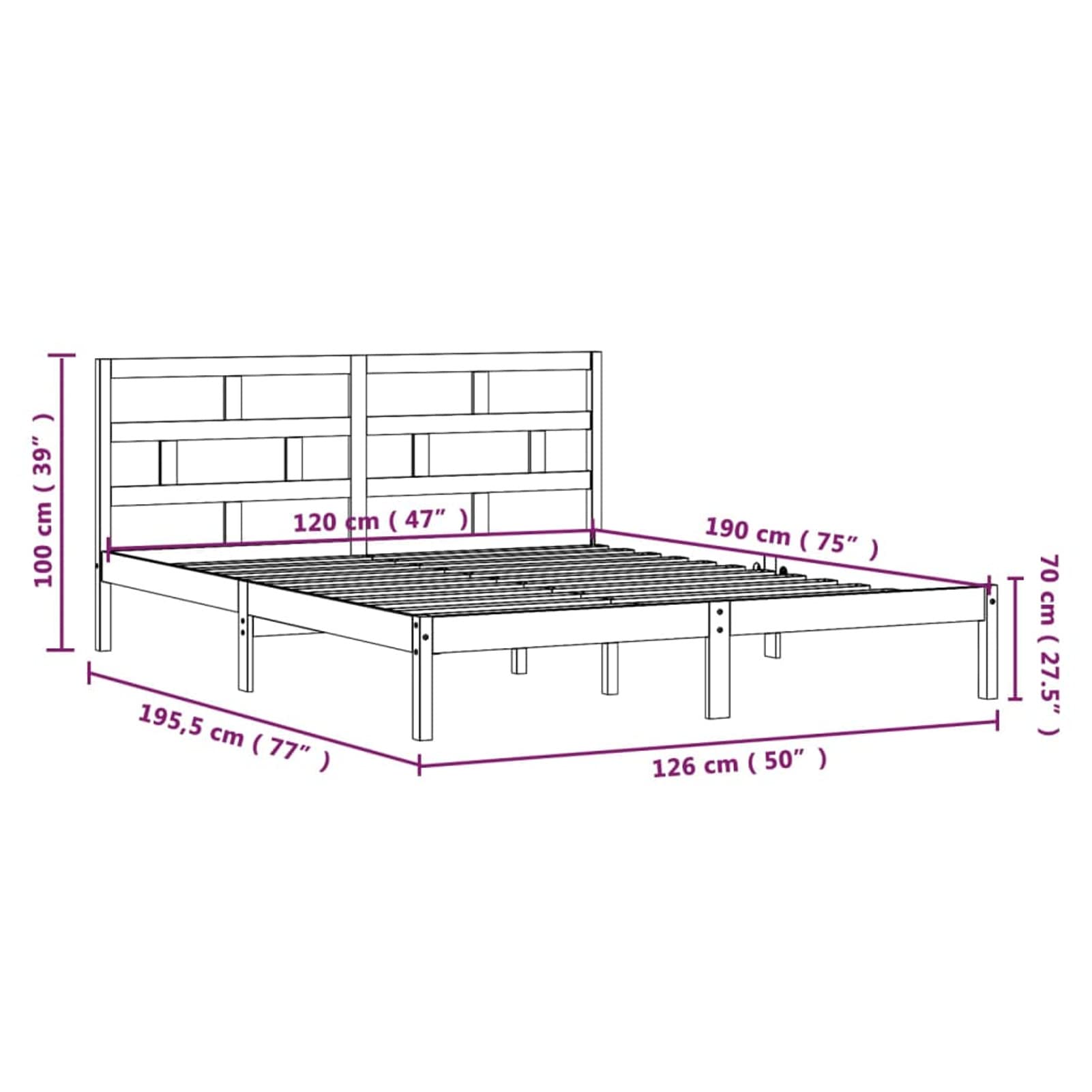 Homgoday Somier,Estructura de Cama Madera Maciza 120x190 cm Estructura Cama 75/90/120/135/140/160/180/200x200cm Cama Individual Cama Matrimonio Anti-Ruido y fácil de Montar