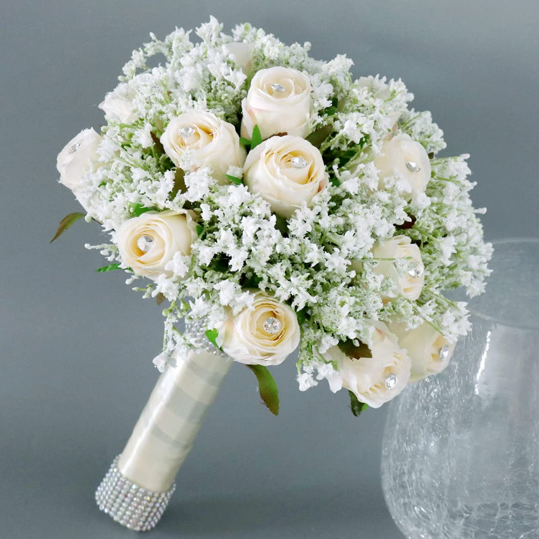 Bukiet ślubny panna młoda druhna akcesoria ślubne jedwabna wstążka sztuczne róże gospodarstwa kwiaty bukiet panny młodej Mariage dobrodziejstw (Color : 04)