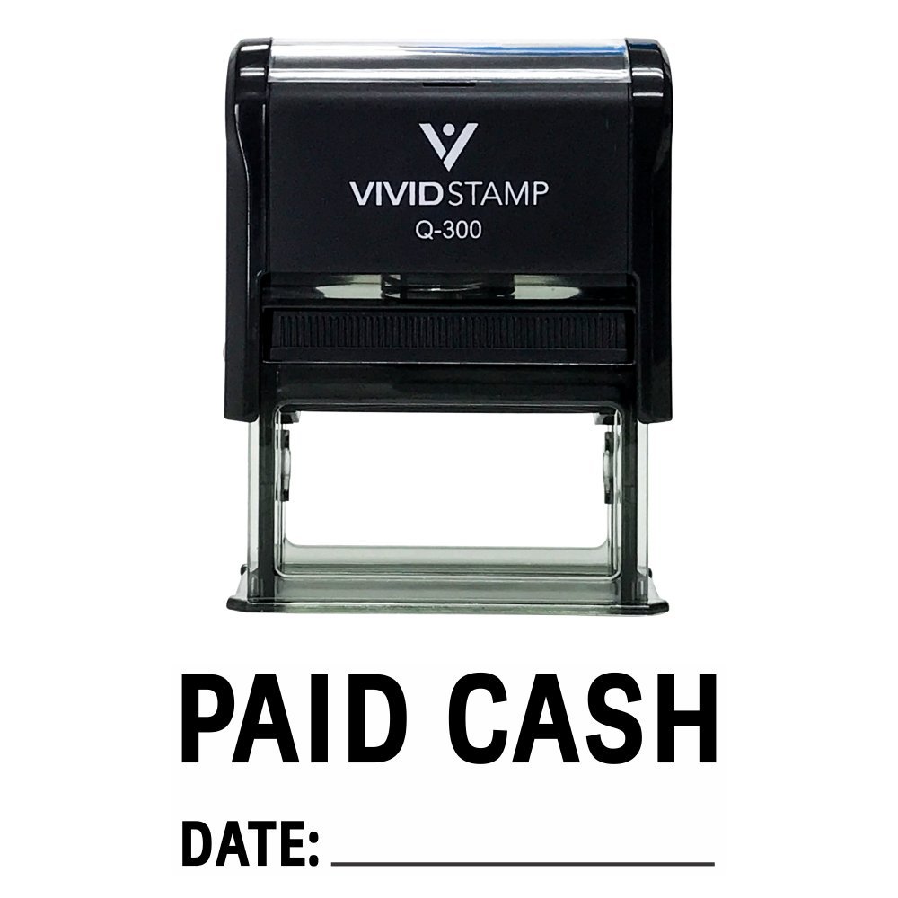 Paid Cash with Date Line Self Inking Rubber Stamp (Black Ink) - Large 5 Pack