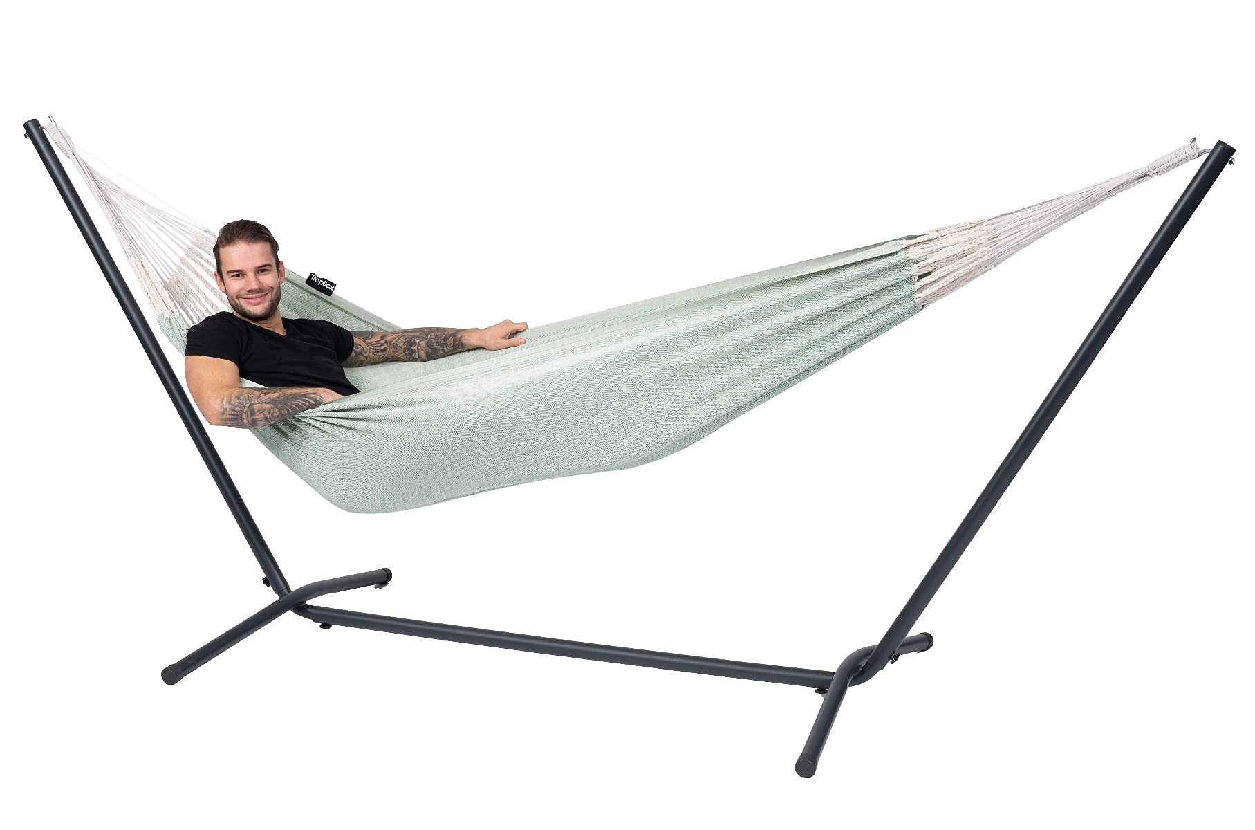 Tropilex Amaca naturale singola in verde con custodia – Amaca in tessuto fatto a mano dalla Colombia – 200 x 140 cm, portata fino a 120 kg – perfetta per giardino, campeggio e viaggi