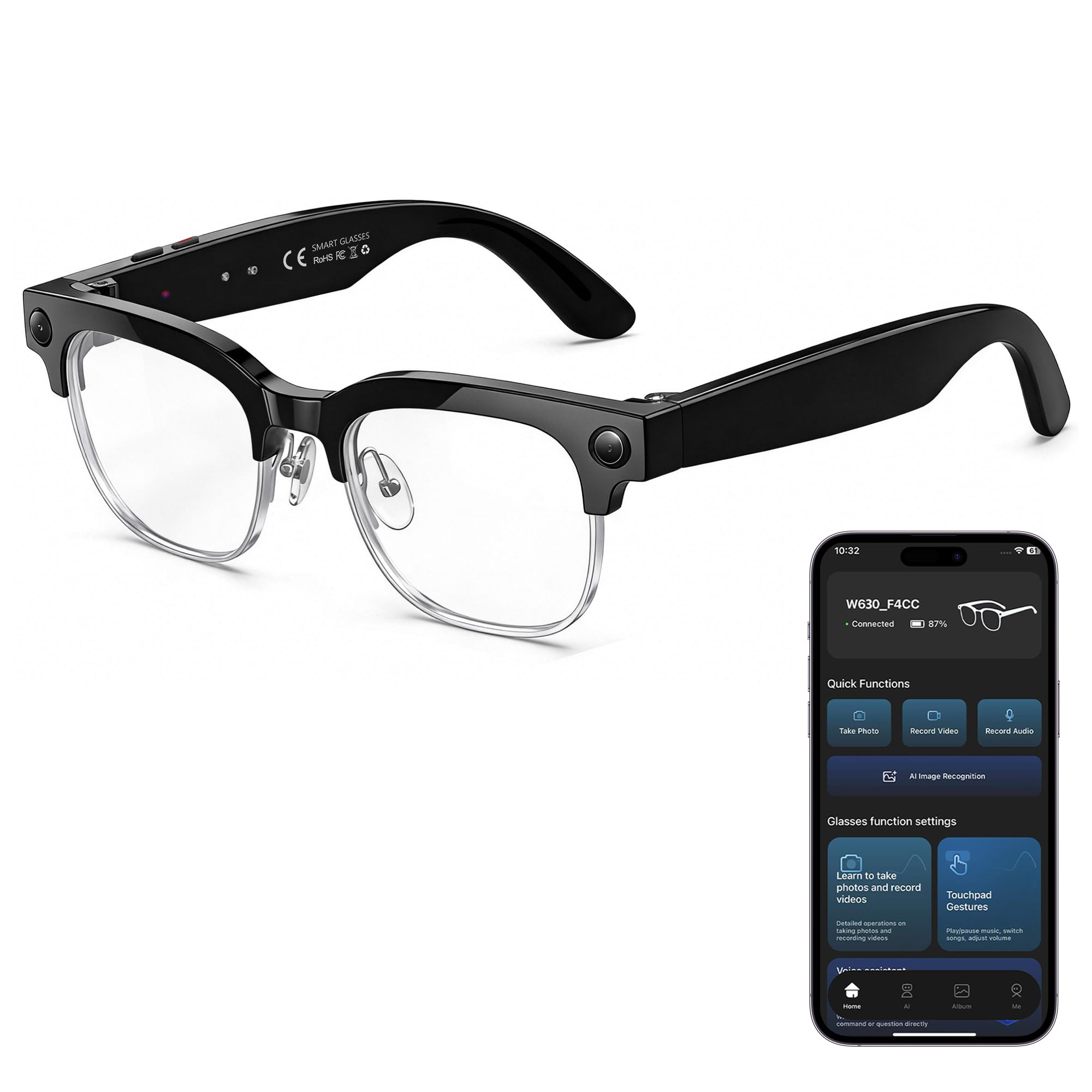 Amazon.com: LOANGYUNFONE AI Smart Glasses with Camera, Bluetooth