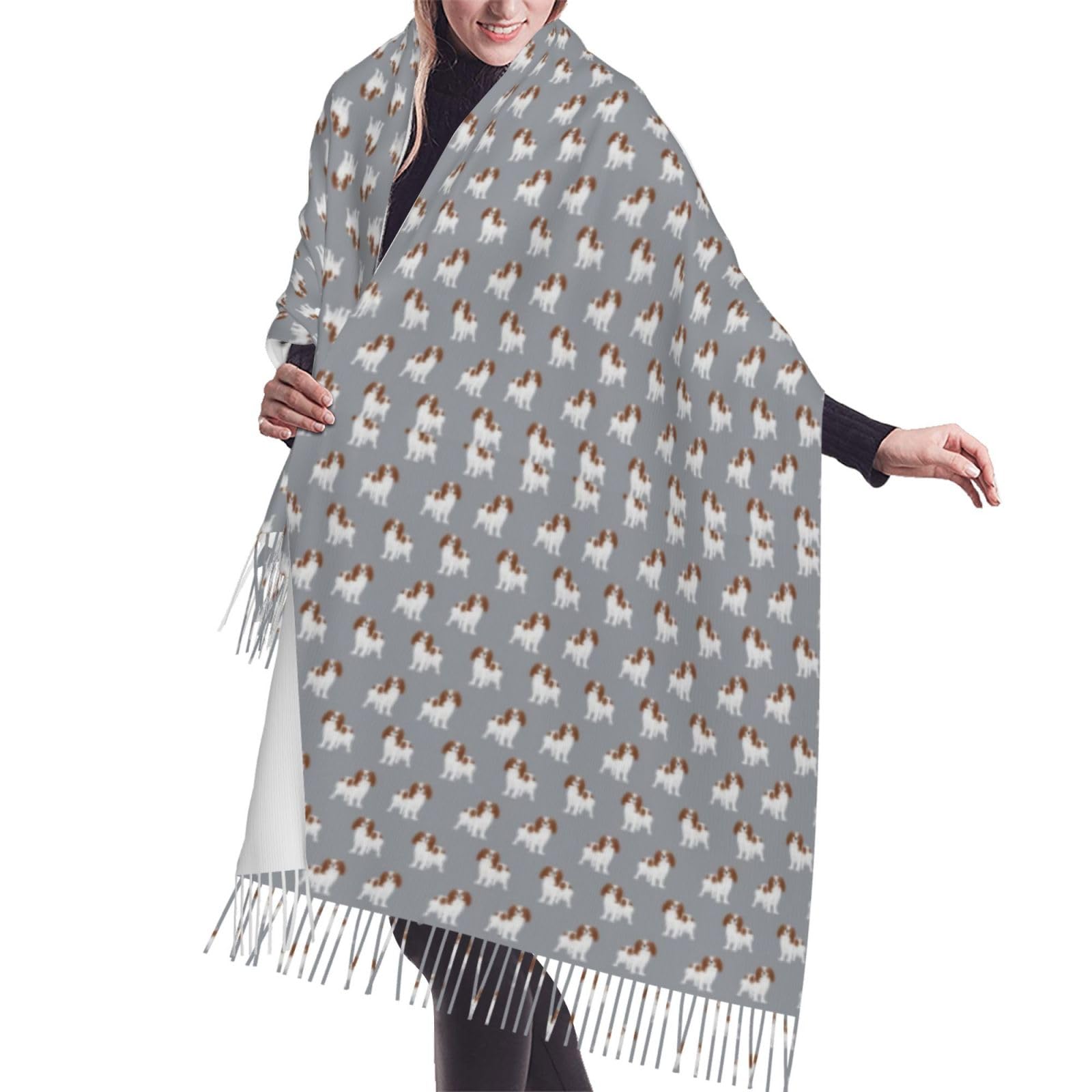 Gratka Unisex As Picture Scarf,Cavalier King Charles Spaniel Blenheim Dog Spaniel, Fringed Scarf Large Warm Soft Cashmere Feel Shawls Wraps 196X68 Cm