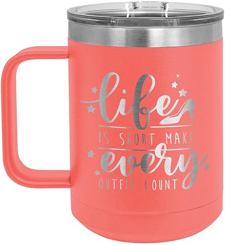 Miniatura 10 de Life is Short Make Every Outfit Count - Taza de café rosa claro de 15 onzas con tapa deslizante  Taza de café de viaje aislada  Ideas de regalos de