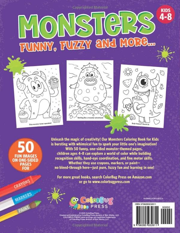 Monsters Funny, Fuzzy and more...: A Silly and Cute Monster Coloring Book for Kids Ages 4–8 (US Edition) Paperback-Large (Coloring Book for Kids 4-8) image 3
