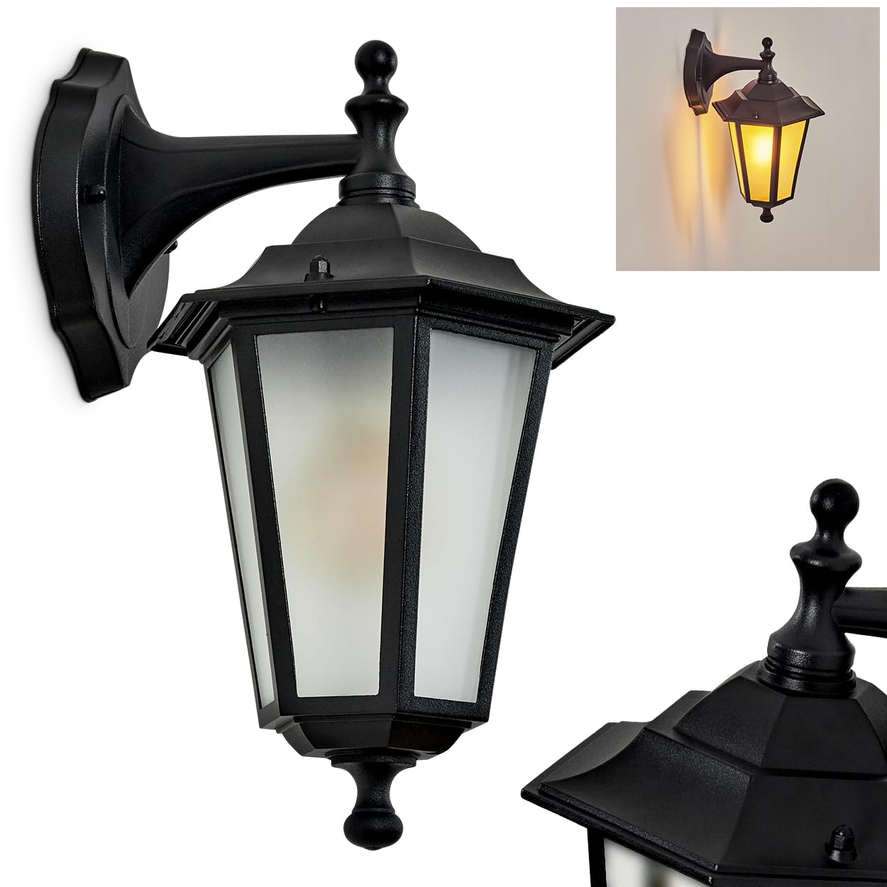 Lampada Da Parete Esterna Loria Con Sensore Di Movimento – Stile Rustico, Colore Nero/Verde, Vetro Trasparente, IP44, Attacco E27 (Lampadina Esclusa)
