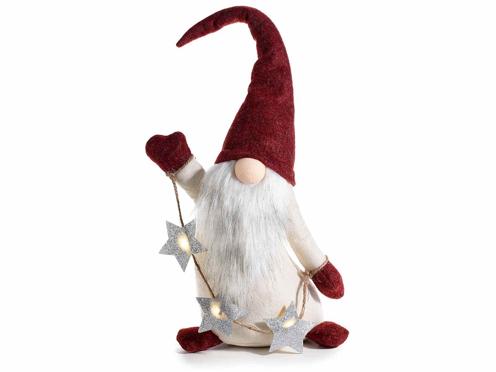 Gruppo Maruccia - Babbo Natale in Stoffa e Pelliccia con Stringa di Stelle Luminose - Decorazione Natalizia per Casa, Negozi e Vetrine - Idea Regalo