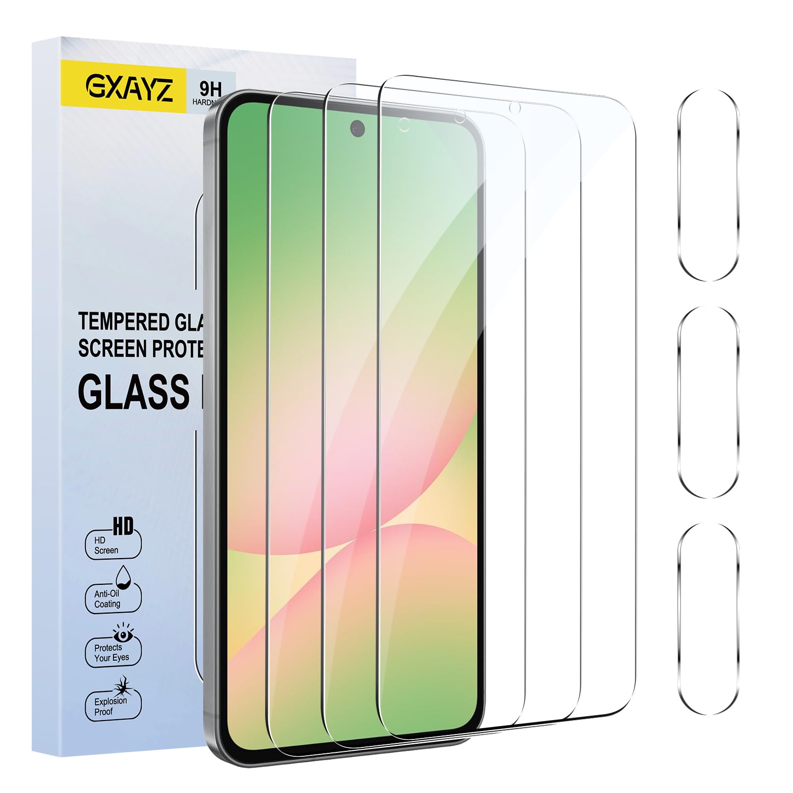 3 Pack Screen Protector for Samsung Galaxy A56 with 3 Pack Camera Lens Protector, HD Clear Tempered Glass Film, Anti Scratch, 9H Hardness, Touch Sensitive, Bubble Free a56 3+3