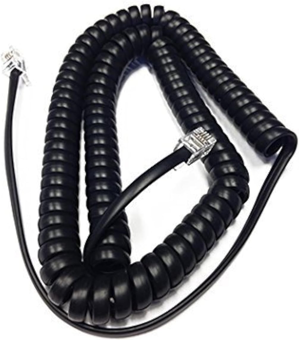 The VoIP Lounge Cable de auricular negro de 12 pies para teléfono IP Grandstream | Cordón rizado de repuesto.