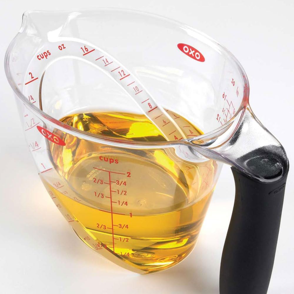 Clear 2-Cup Angled Plastic Measuring Cup with Black Handle