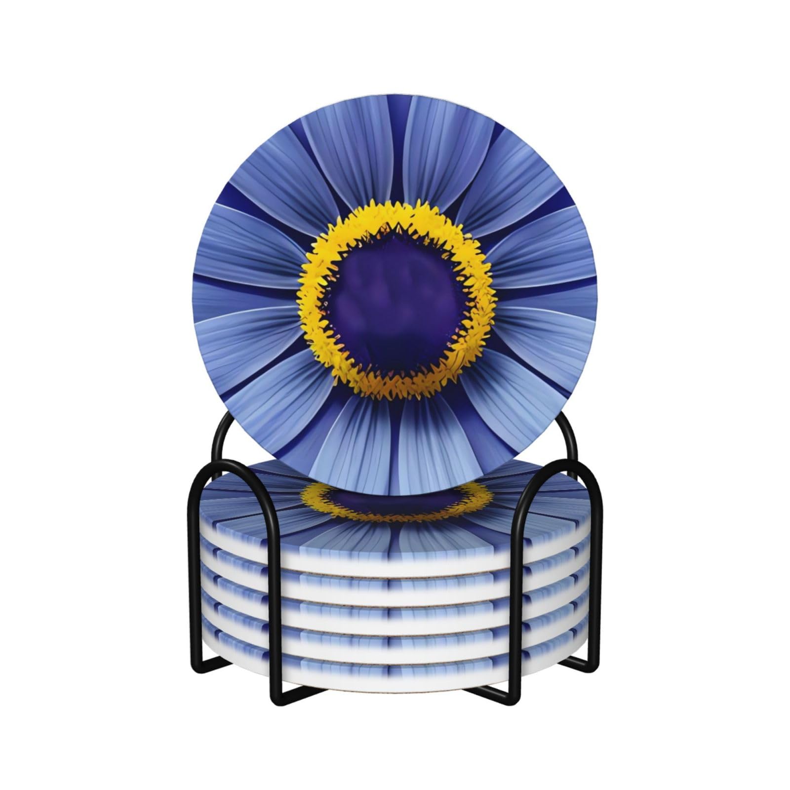 Dessous de verre en céramique lot de 6 avec support métal pour table