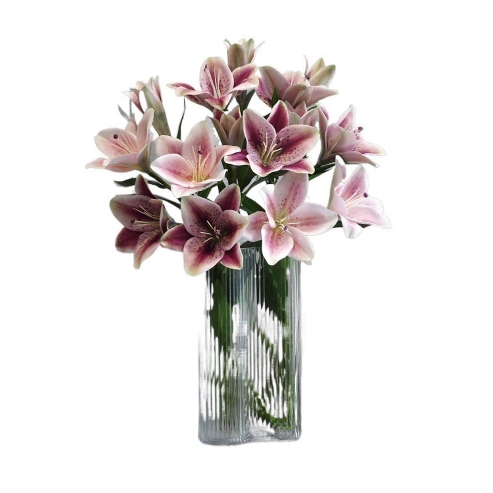 Fiori artificiali Bouquet di simulazione di gigli Ornamenti di fiori finti di alta qualità Sensazione di bagnato Decorazione interna di lusso leggera Bouquet di fiori artificiali Decorazioni per la ca