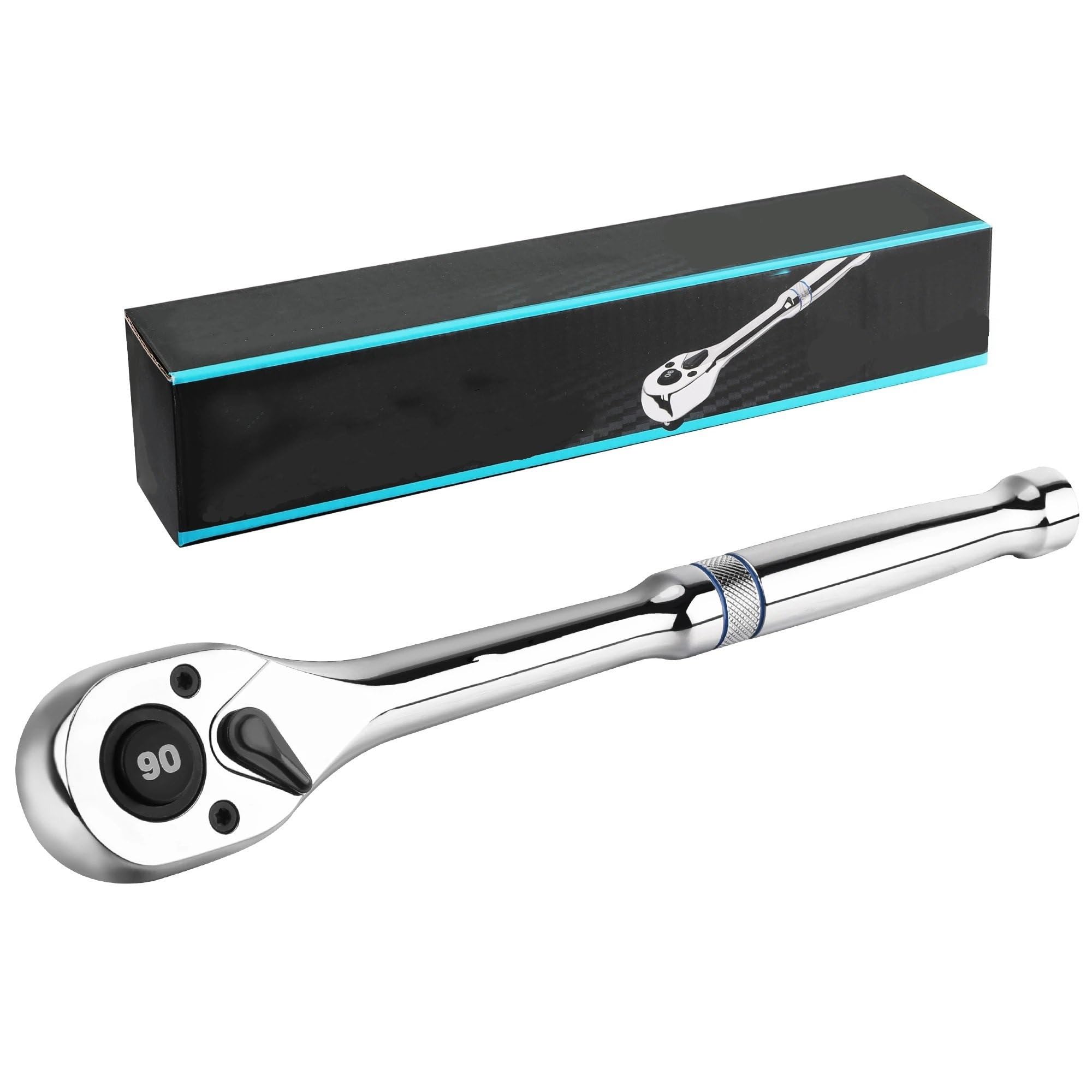 Oashyuer 1 2 Torque Wrenches 3Pcs Drive Ratchet, 1/4", 3/8", 1/2" 90-Tooth Quick-Release Wrench Reversible Made Full Polished Torque Wrench(1 2)