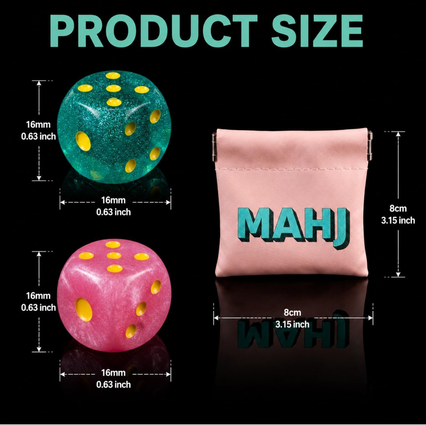 4 Pcs Handmade Resin Mahjong Dice Set with MAHJ Dice Bag 16mm Mah Jong with PU Leather Storage Bag, Mahjong Accessories for Table Games, Gifts image 3