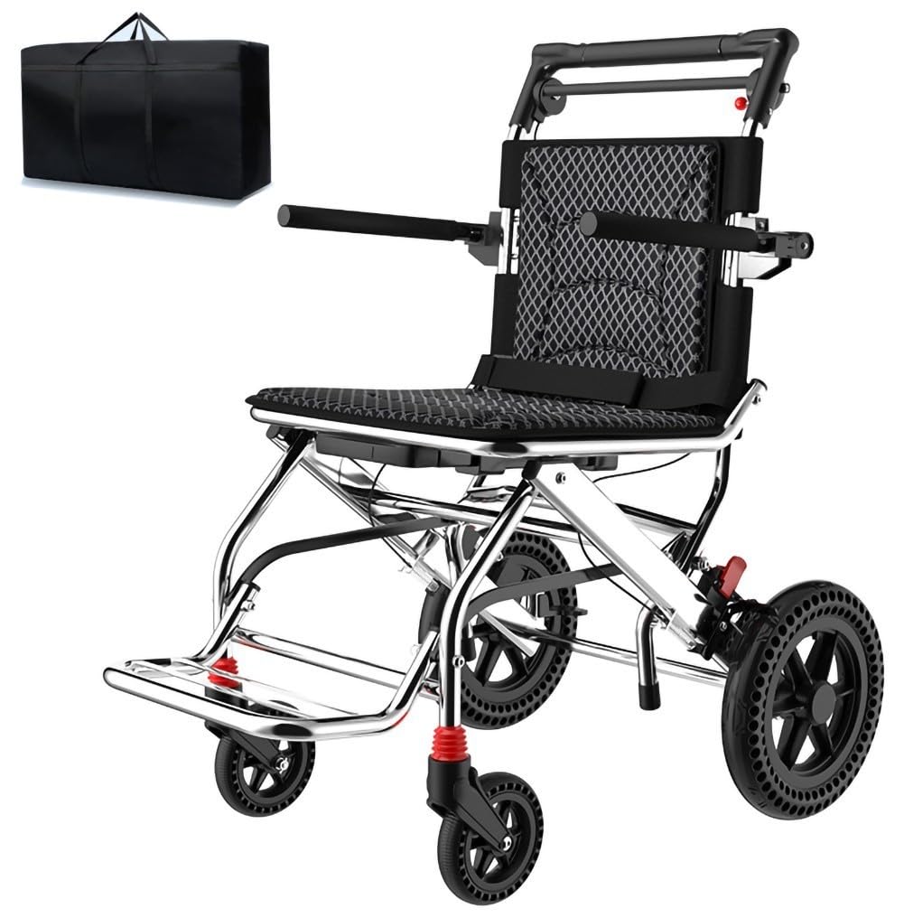 SXSLTSA Wheelchair Foldable Lightweight Aluminium Wheelchairs with 270° Reversible Armrests, Self-Propelled Wheelchairs, Weighs Only 10 kg After Folding