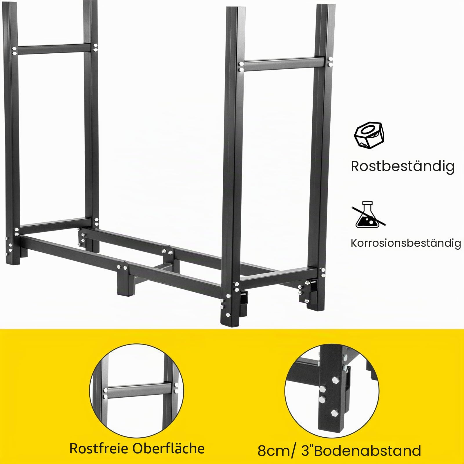 VEVOR Metall Kaminholzregal 590 kg Haltekapazität, Brennholzregal 183,5x36,2x122 cm, Kaminholzunterstand mit PVC Abdeckung(183,5x36,2x27,5 cm), Kaminholzhalter Schwarz, Stapelhilfe für Brennholz Außen