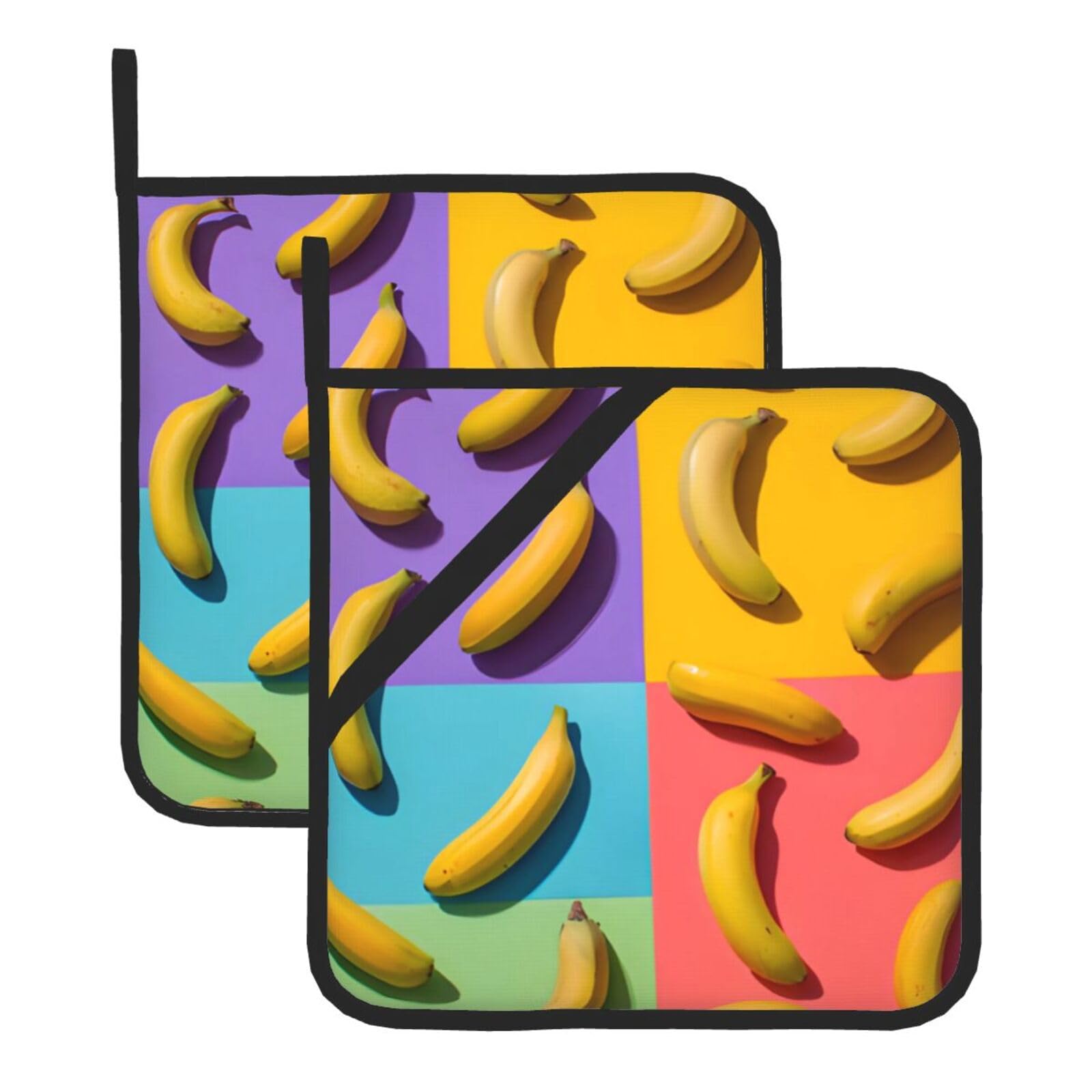 (Many Bananas) Oven Hot Pads Set of 2 Heat Resistant Pot Holders for Kitchen Cooking Baking BBQ