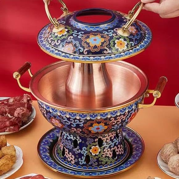 Tradycyjny chiński miedziany gorący garnek, stary pekiński węgiel drzewny, łatwy do czyszczenia mongolski styl, idealny do rodzinnych zgromadzeń, imprez i cieszenia się pysznymi posiłkami razem