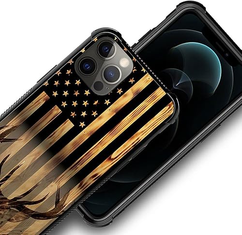Miniatura 5 de DJSOK Funda compatible con iPhone 14 Pro Max, funda protectora antiarañazos y a prueba de golpes con la bandera estadounidense Buck Hunter Deer para