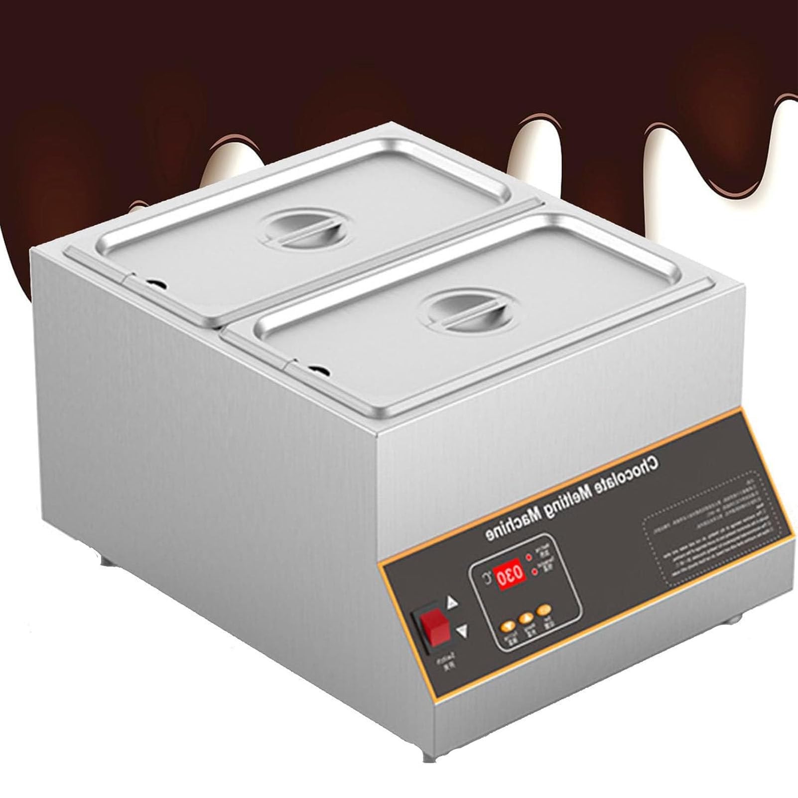 Máquina para atemperar chocolate, máquina comercial para fundir chocolate, fundidor de chocolate de 0 a 85 ℃, olla de fusión y calentamiento de acero inoxidable de 1/2/4 tanques Twin-Cylinder
