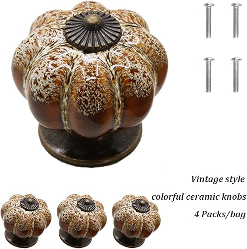 Miniatura 4 de Pomos de cerámica de calabaza, 4 unidades Perillas y tiradores de calabaza retro vintage para cocinacajónarmarioarmario (leopardo, 4 piezas)
