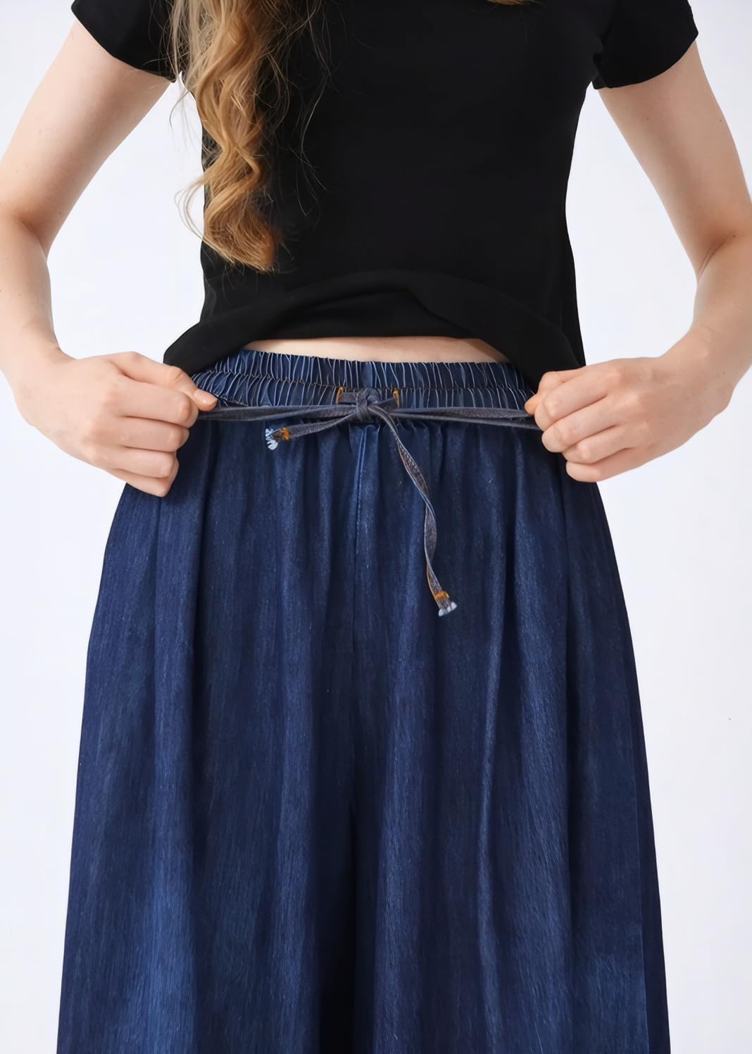 Extra Wide Leg Denim Pants for Women Long Jeans Elastic Waist with Pockets Plus Size Loose Casual - Image 6