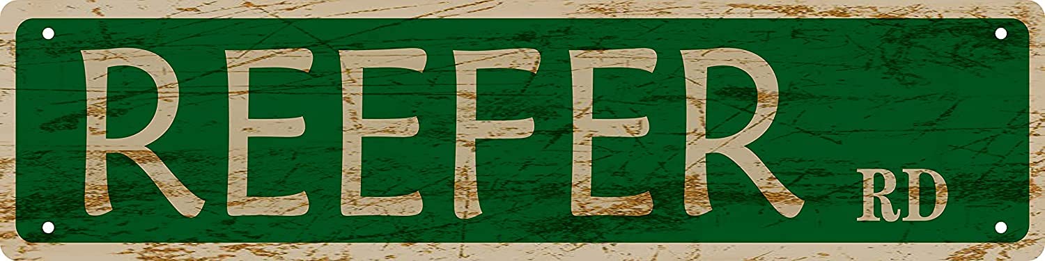 HOUVSSEN Reefer Road Street Sign 4x16 inch Vintage Iron Painting Retro Wall Decor Novelty Funny Rustic Metal Tin Sign