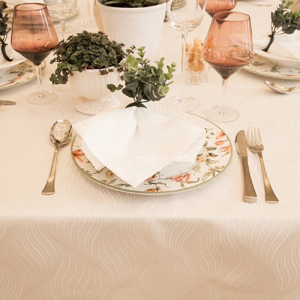 Toalha De Mesa Impermeável 10 Lugares 1,70 X 3,20m Jacquard (Ondas Bege)